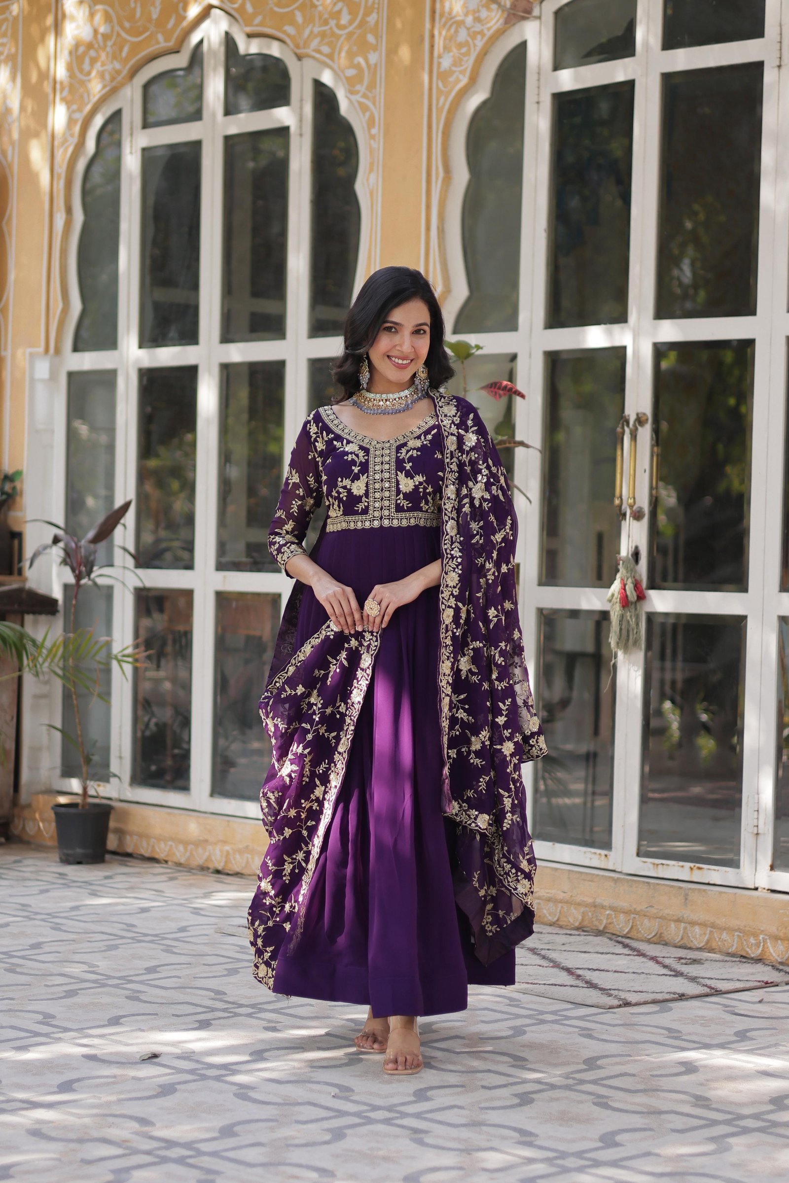 Trendy Embroidered Gown with Dupatta